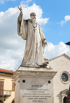 St. Benedict statue, Norcia Umbria Italy